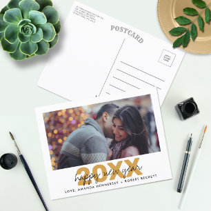 Cartão Postal De Festividades Foto de Ano Novo do Script de Tipografia Moderna