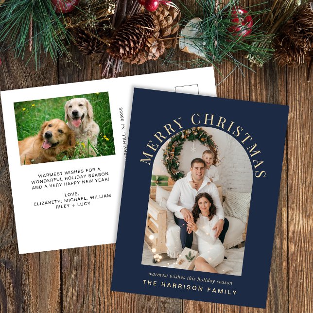 Cartão Postal De Festividades Foto de Arch Elegante Azul de Natal Feliz (Criador carregado)