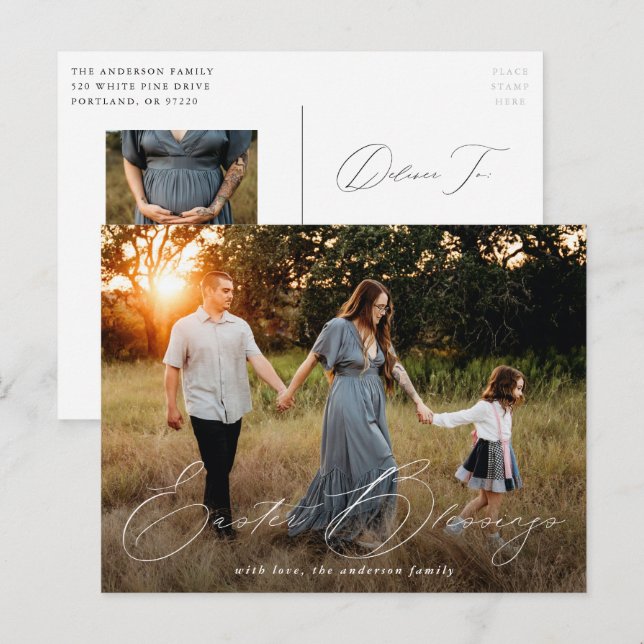 Cartão Postal De Festividades Foto de bençãos de Páscoa elegante (Frente/Verso)