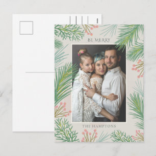 Cartão Postal De Festividades Foto de Blush Forest Pine Holly Berry