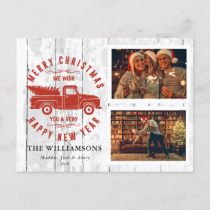 Cartão Postal De Festividades Foto de Caminhão Vermelho de Árvore de Natal Russo