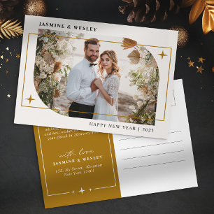 Cartão Postal De Festividades Foto de casamento de Natal em ouro minimalista