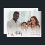 Cartão Postal De Festividades Foto de Cheio de Feriados Felizes de Script Modern<br><div class="desc">Este moderno roteiro feliz, holidyas, como cheio de cartões postais de feriado é perfeito para seu chique minimalista, cartões de natal preto e branco. A caligrafia manuscrita branca é delicada e rústica enquanto permanece elegante e elegante. A design reflete um simples dia de inverno todo-branco e evoca memórias de uma...</div>