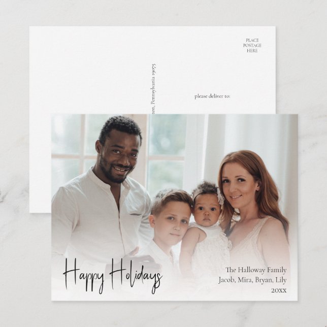 Cartão Postal De Festividades Foto de Cheio de Feriados Felizes de Script Modern (Frente/Verso)