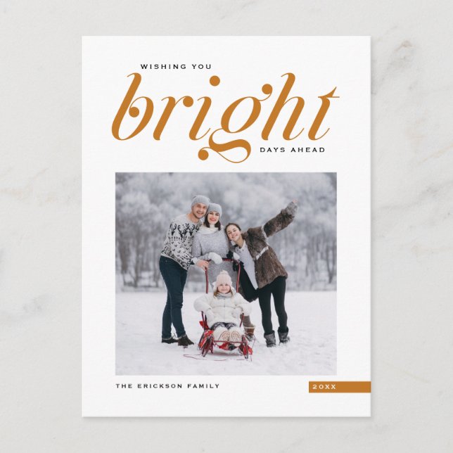 Cartão Postal De Festividades Foto de Dias Brilhantes de Script Moderno Laranja (Frente)