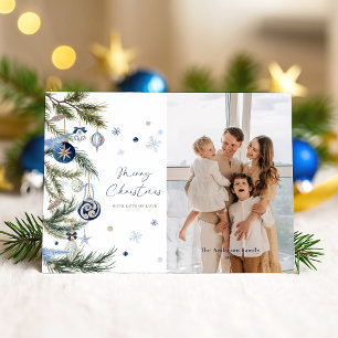 Cartão Postal De Festividades Foto de enfeite de Natal azul branco elegante