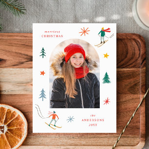 Cartão Postal De Festividades Foto de esquiadores festivos