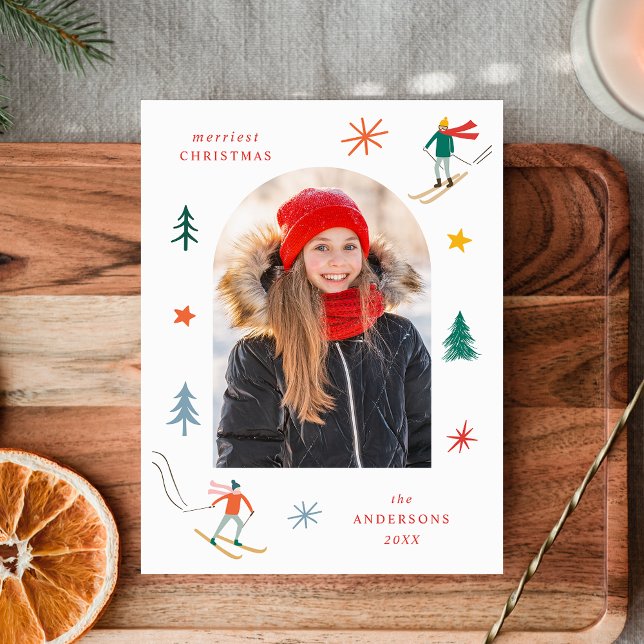 Cartão Postal De Festividades Foto de esquiadores festivos (Criador carregado)