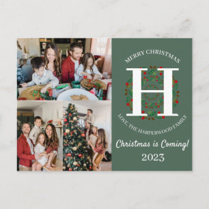 Cartão Postal De Festividades  Foto de Família com Coroa de Natal e Monograma em