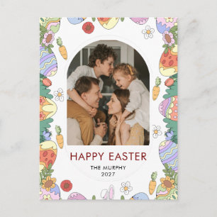 Cartão Postal De Festividades Foto de família de Páscoa floral oval colorida ele