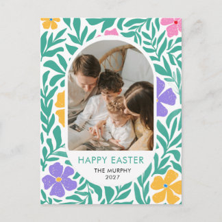 Cartão Postal De Festividades Foto de família de Páscoa floral oval colorida ele