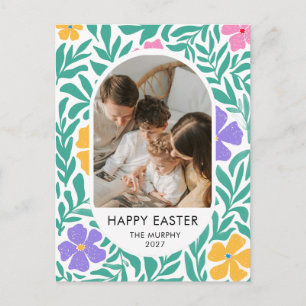 Cartão Postal De Festividades Foto de família de Páscoa floral oval colorida ele