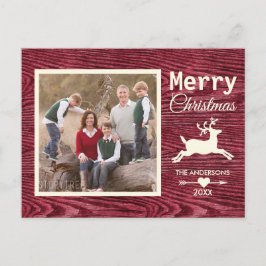 Cartão Postal De Festividades Foto de família vermelha de madeira rústica do