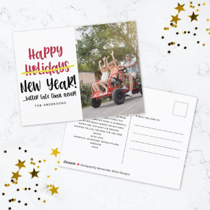 Cartão Postal De Festividades Foto de Feliz ano novo Engraçado Atrasado