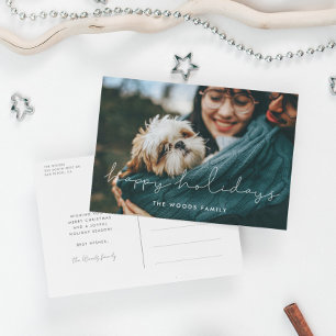 Cartão Postal De Festividades Foto de Feliz Feriados, manuscrita, minimalista