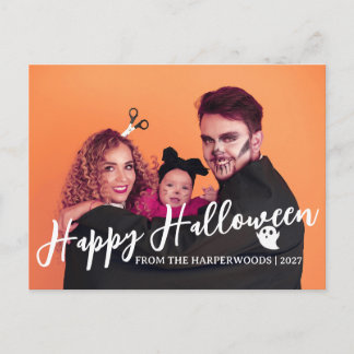 Cartão Postal De Festividades Foto de Feliz Halloween com Letra Assustadora Mode
