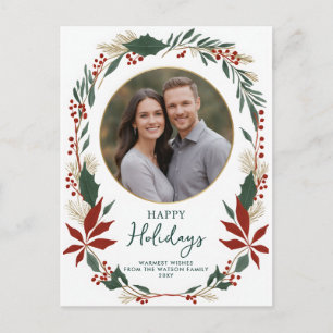 Cartão Postal De Festividades Foto de Feliz Natal com Folhagem de Inverno Verde