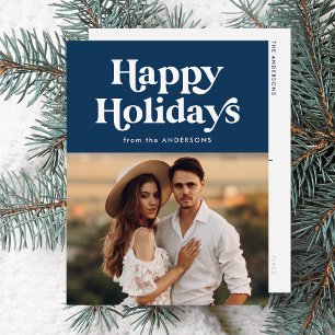 Cartão Postal De Festividades Foto de Feliz Natal em Tipografia Retro Azul-Marin