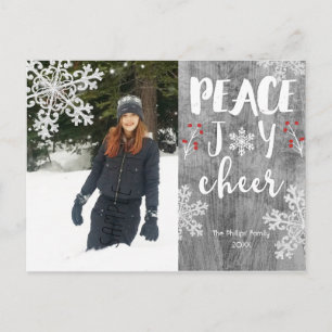 Cartão Postal De Festividades Foto de Férias Floco de Neve Prata Paz Alegria Ani