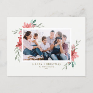 Cartão Postal De Festividades Foto de Flores de Natal Vermelhas em Aquarela Eleg