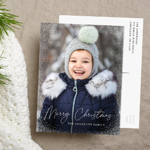 Cartão Postal De Festividades Foto de Fusões de Neve Moderna com Script de Feliz
