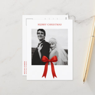 Cartão Postal De Festividades Foto de Laço Vermelho Fofo Feliz Natal
