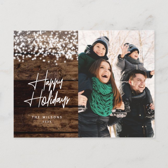 Cartão Postal De Festividades Foto de Luzes Brilhantes de Natal Rustic Country (Frente)