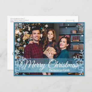 Cartão Postal De Festividades Foto de Mola Azul com Flocos de Neve no Natal de i