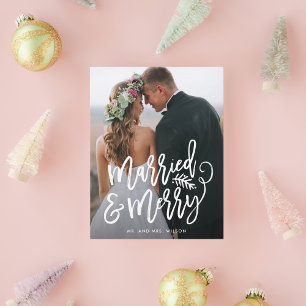 Cartão Postal De Festividades Foto de Natal casada e Feliz recém-casada