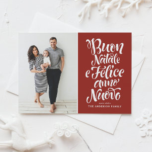 Cartão Postal De Festividades Foto de Natal com Caligrafia Vermelha Buon Natale 