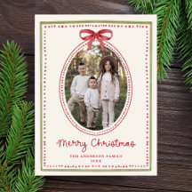 Foto de Natal com Laço Vermelho Vintage em Creme