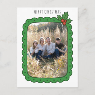 Cartão Postal De Festividades Foto de Natal da Família com Azevinho Desenhado à 