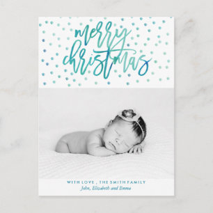 Cartão Postal De Festividades Foto de Natal da Tipografia Verde em Aquarela