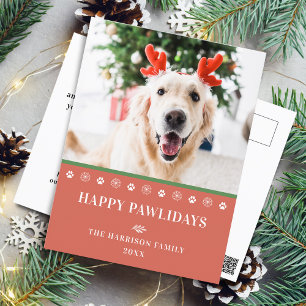 Cartão Postal De Festividades Foto de Natal de Cachorro Feliz Pawlidays