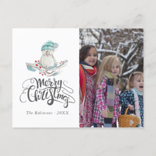 Cartão Postal De Festividades Foto de Natal de pássaro de inverno em aquarela fo