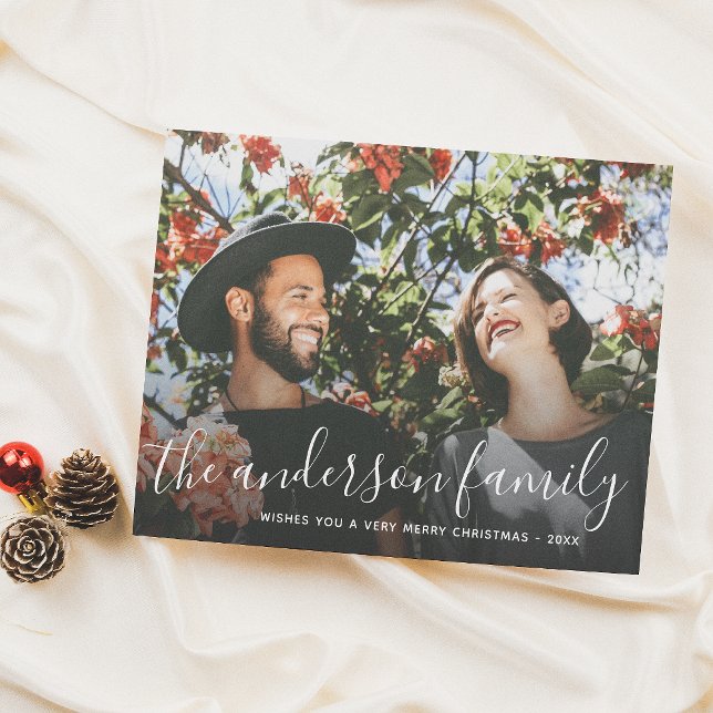 Cartão Postal De Festividades Foto de Natal do Nome da Família White Script (Criador carregado)