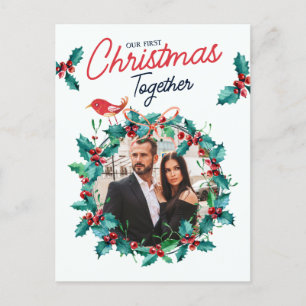 Cartão Postal De Festividades Foto de Natal do Primeiro Casal com Arco Minimalis