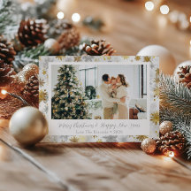 Foto de Natal Elegante Dourada e Silver Snowflake