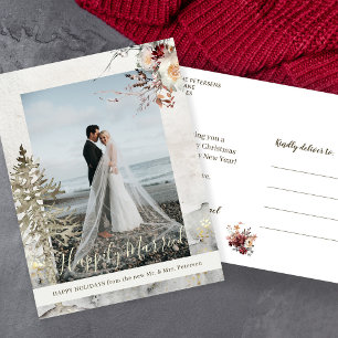 Cartão Postal De Festividades Foto de Natal Feliz Casado Recém-casados