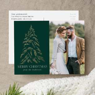 Cartão Postal De Festividades Foto de Natal Feliz e Feliz Pinho de inverno