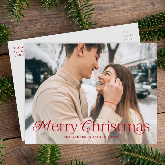 Cartão Postal De Festividades Foto de Natal Festivo Red Elegance (Criador carregado)