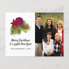 Cartão Postal De Festividades Foto de Natal Floral em Aquarela