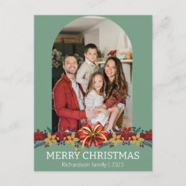 Cartão Postal De Festividades Foto de Natal Floral Simples da Família Elegante