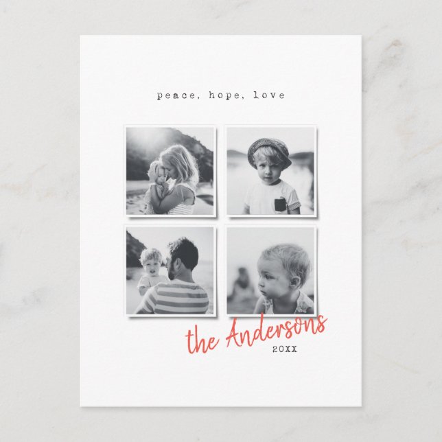 Cartão Postal De Festividades Foto de Natal mínima moderna (Frente)