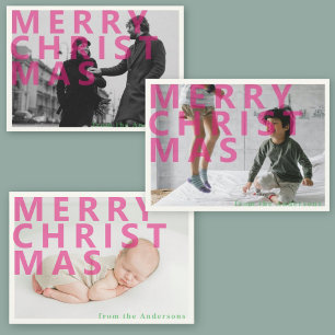 Cartão Postal De Festividades Foto de Natal moderna cor-de-rosa tipográfica