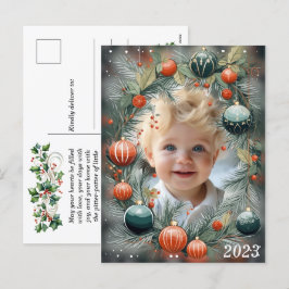 Cartão Postal De Festividades FOTO de Natal Personalizada Verde Feriado