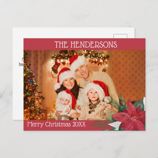Cartão Postal De Festividades Foto de Natal Poinsettia (Frente/Verso)