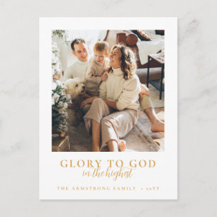 Cartão Postal De Festividades Foto de Natal Religioso com Letra Dourada Moderna