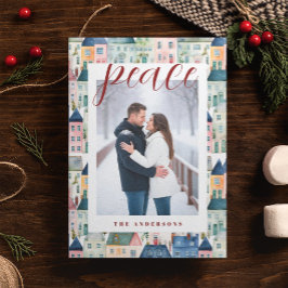 Cartão Postal De Festividades Foto de Natal Watercolor Casas Vermelhas