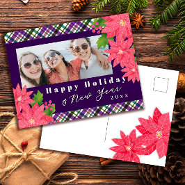 Cartão Postal De Festividades Foto de Poinsettia de Ano Novo de Férias Felizes R